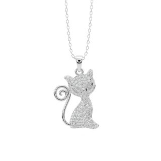 Gold Charming Cat Diamond Pendant